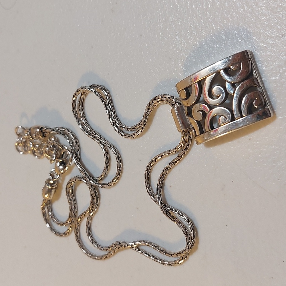 Brighton Deco Lace Rectangle Scroll Pendant Silver Plated 2-Strand Necklace - Picture 2 of 6